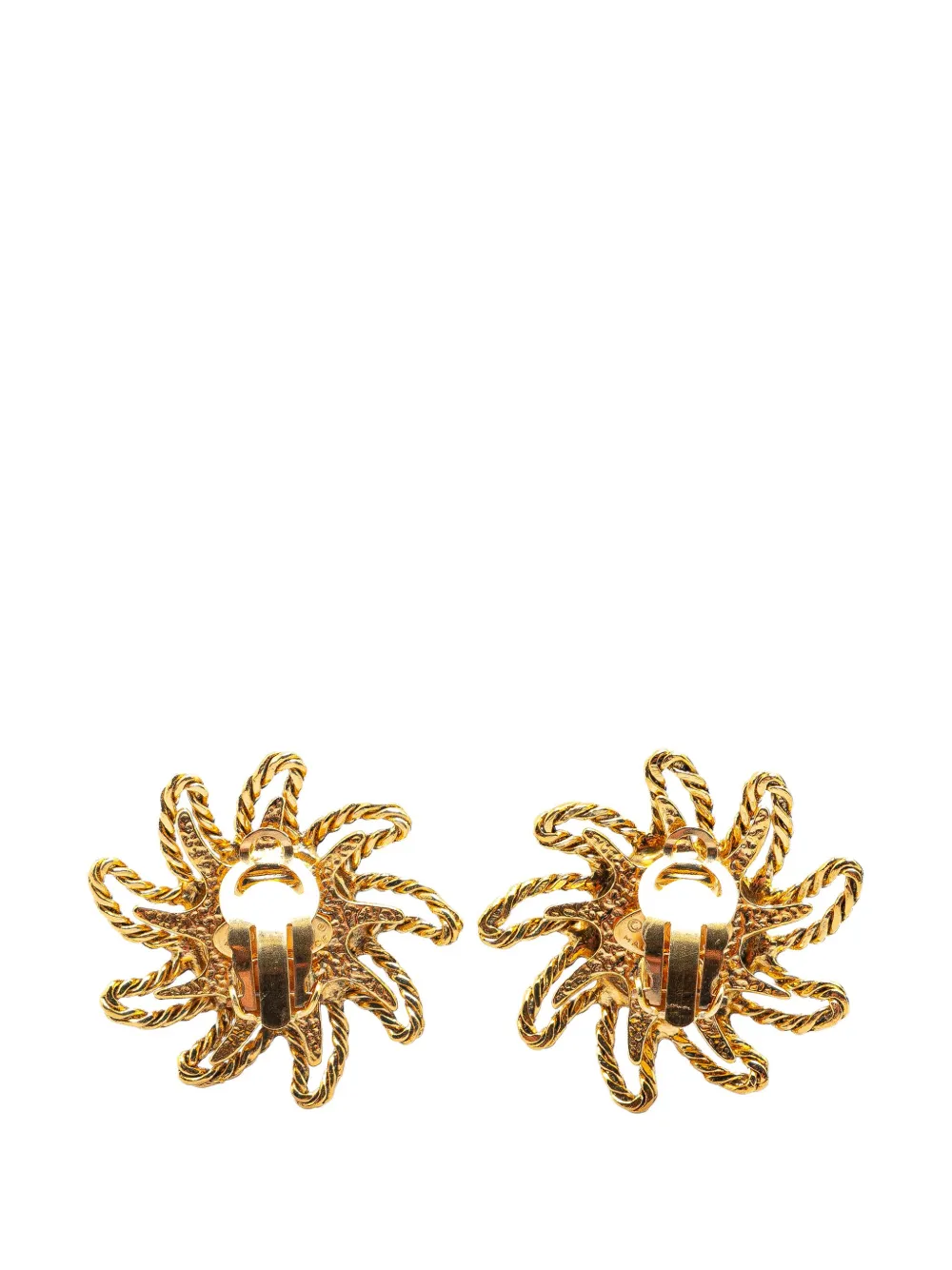 Pre-owned Chanel 1994 Gold Plated Cc Sun Clip On Earrings Costume Earrings