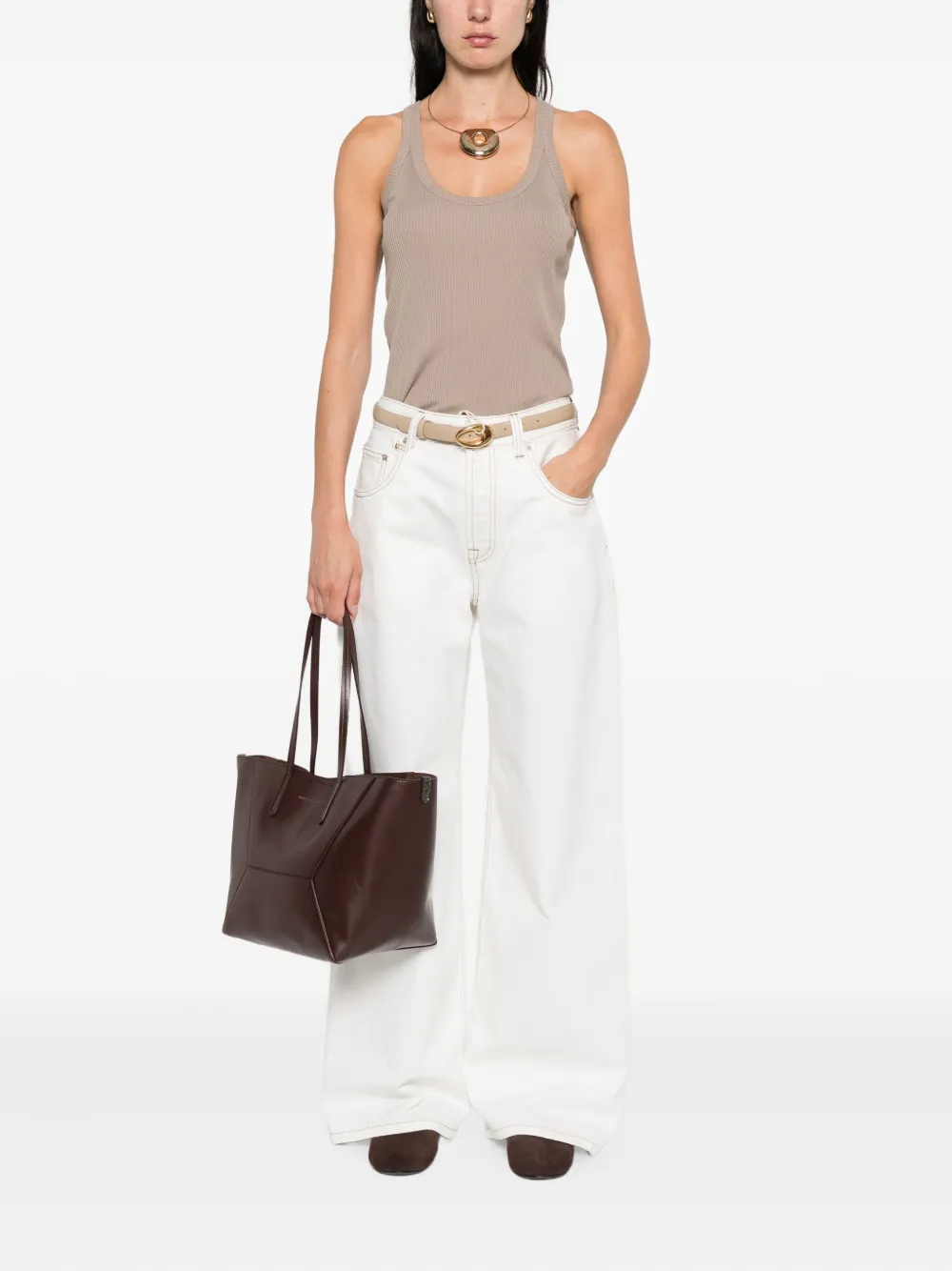 Brunello Cucinelli ribbed scoop-neck top Bruin