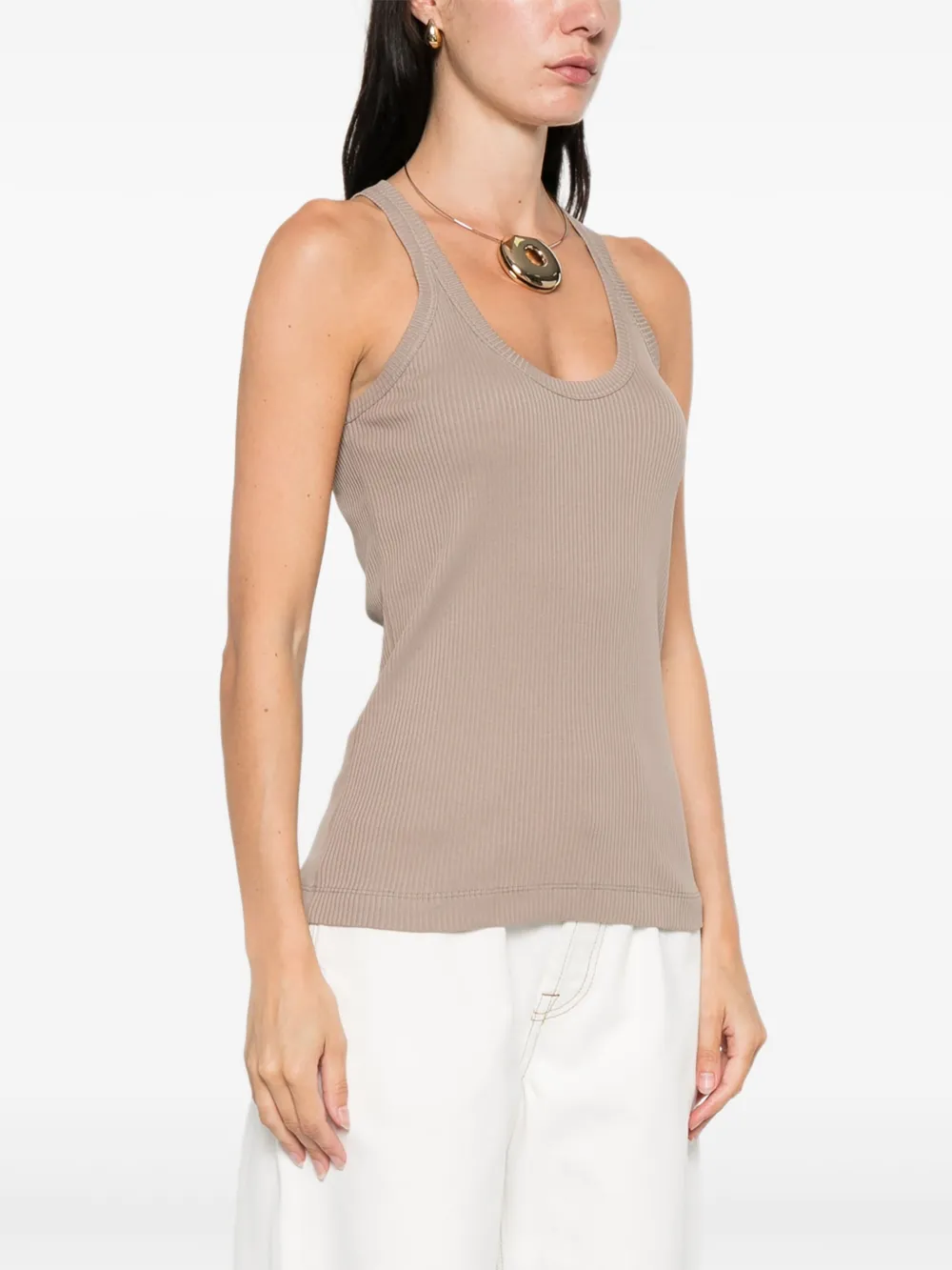Brunello Cucinelli ribbed scoop-neck top Bruin