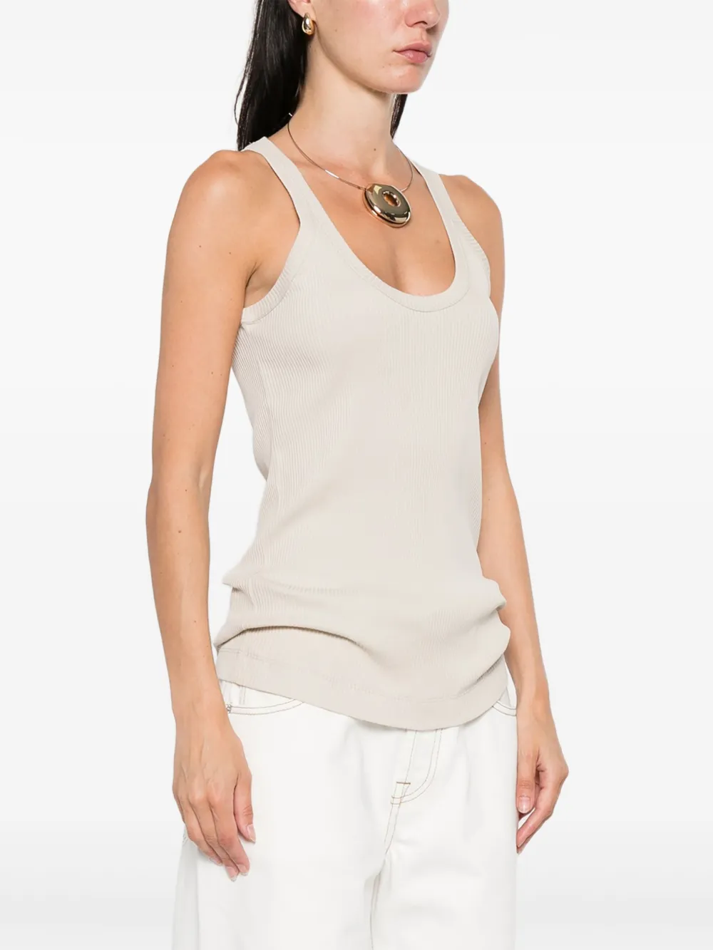 Brunello Cucinelli ribbed scoop-neck top Beige