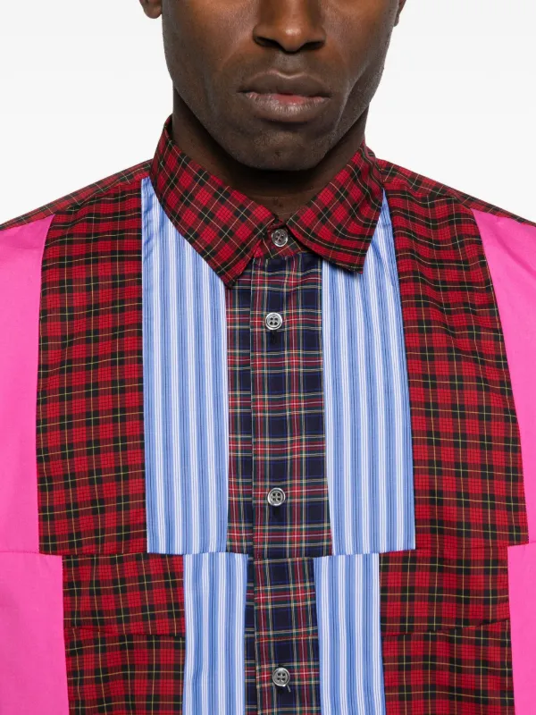 Comme Des Garçons Shirt パッチワーク チェック シャツ | レッド