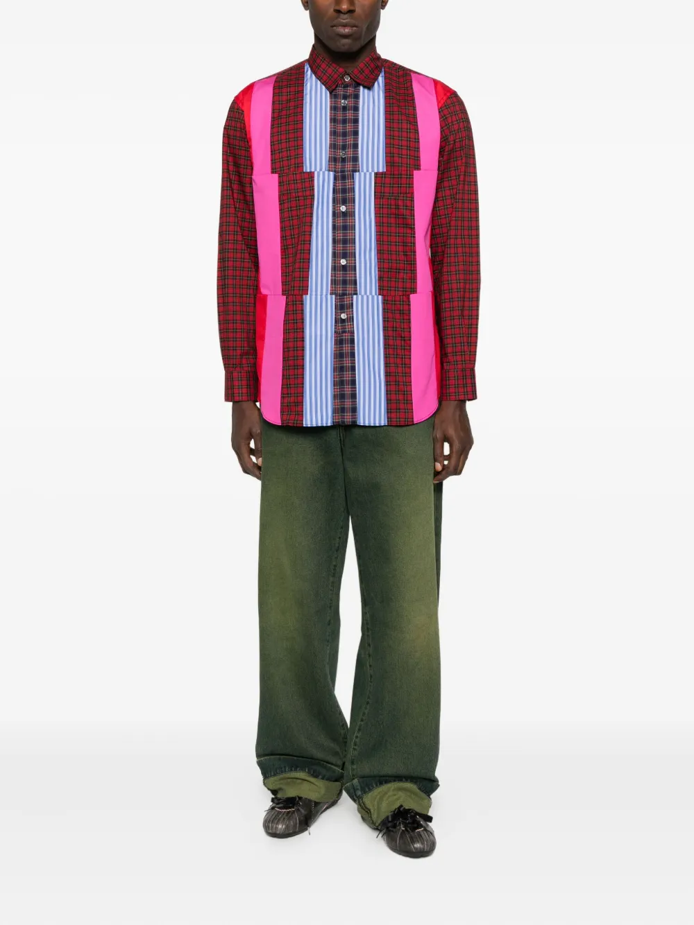 Comme Des Garçons Shirt patchwork plaid shirt - Rood