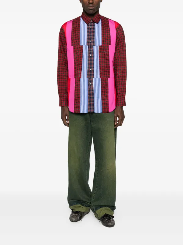 Comme Des Garçons Shirt パッチワーク チェック シャツ | レッド
