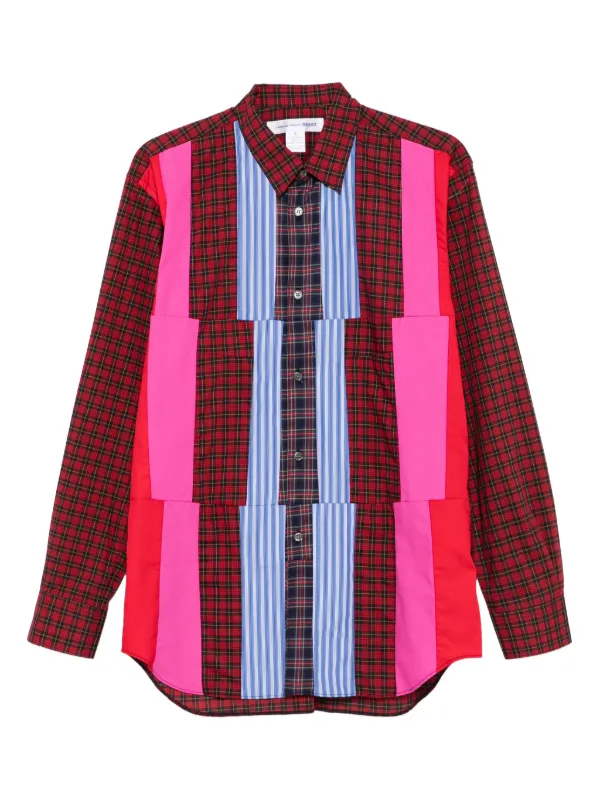 トップス COMME des GARCONS Shirt Patchwork Knit Comme Des Garçons Shirt Patchwork Plaid Shirt | Red | FARFETCH