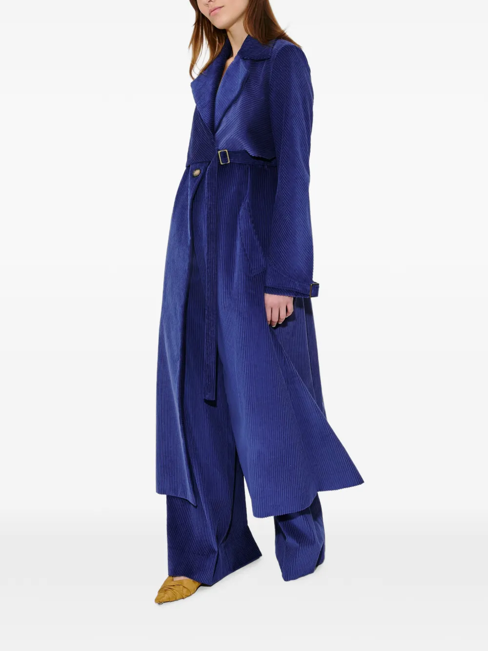 Yipee Ki-Yay Corduroy Belted Trench Coat