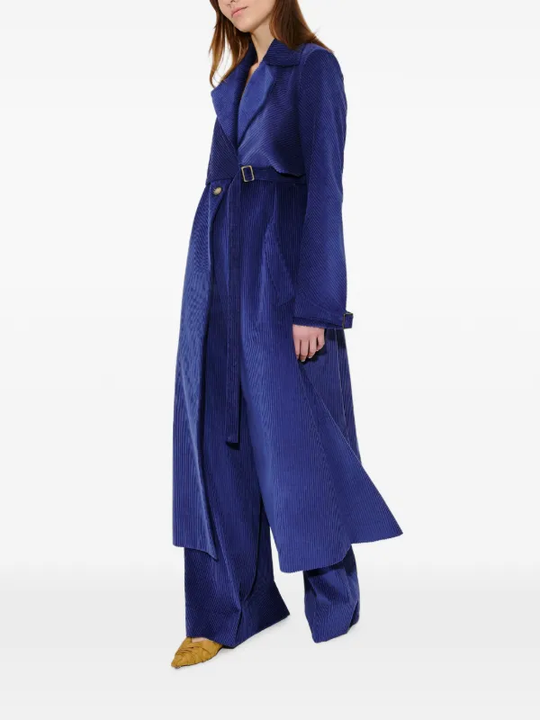 Rosie Assoulin Yipee Ki-Yay Corduroy Belted Trench Coat | Blue