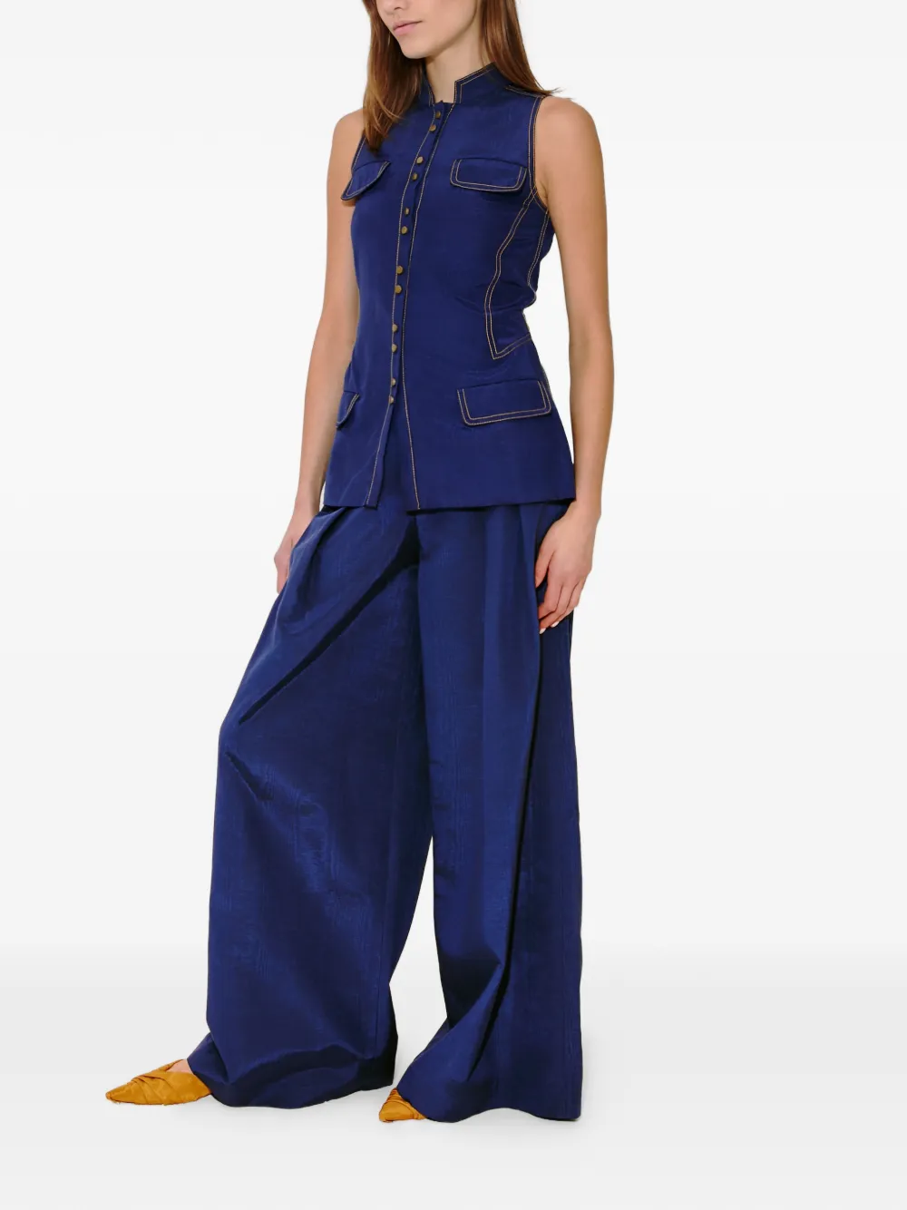  Rosie Assoulin Ridged Buttoned Vest - Blue 