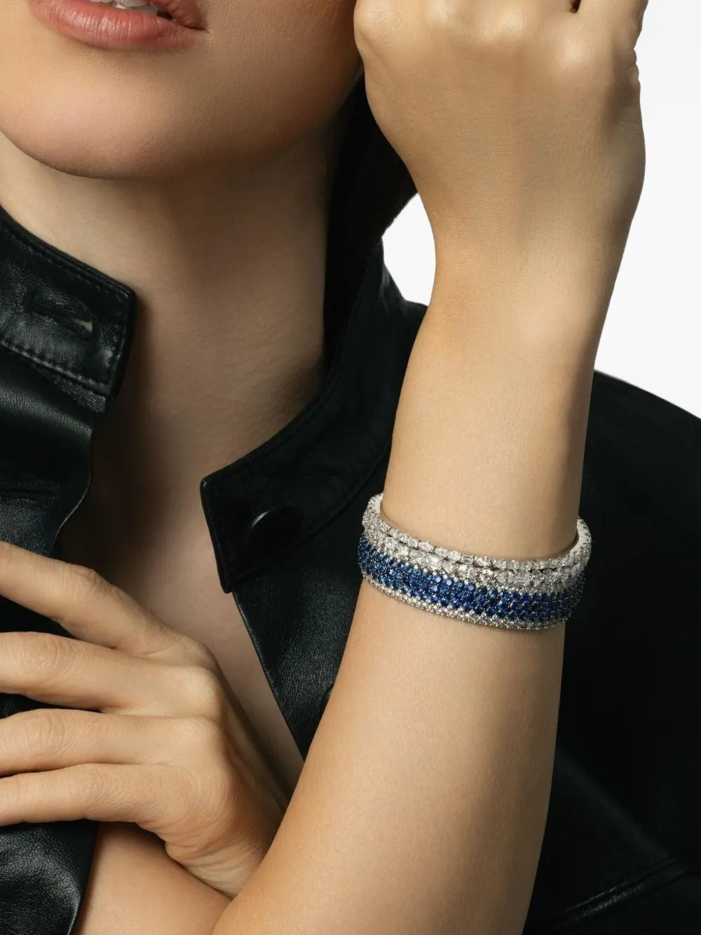 Roberto Demeglio 18k White Gold Giottoe Stretch Diamond And Sapphire Bracelet In Blue