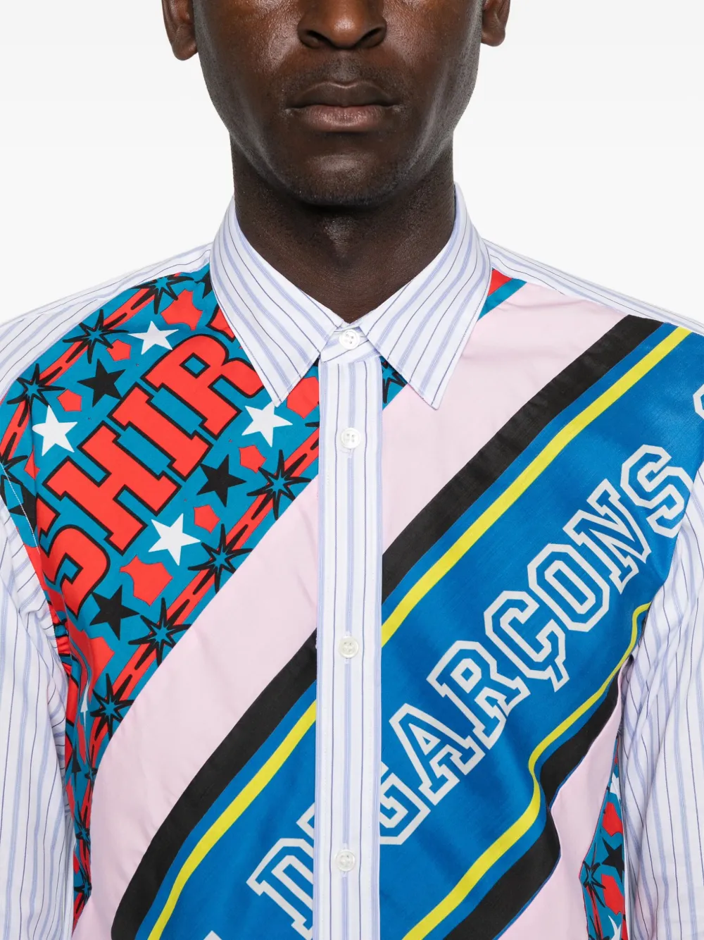 Comme Des Garçons Shirt Stripe-print Panelled Shirt In White