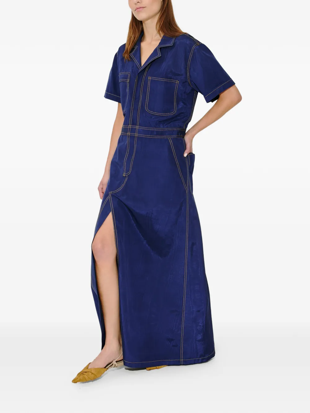  Rosie Assoulin Janitoress Ridged Split Dress - Blue 