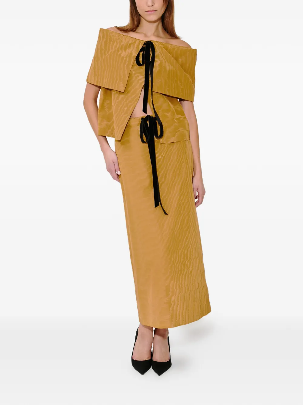 Rosie Assoulin Moire ribbon flapjack blouse - Geel