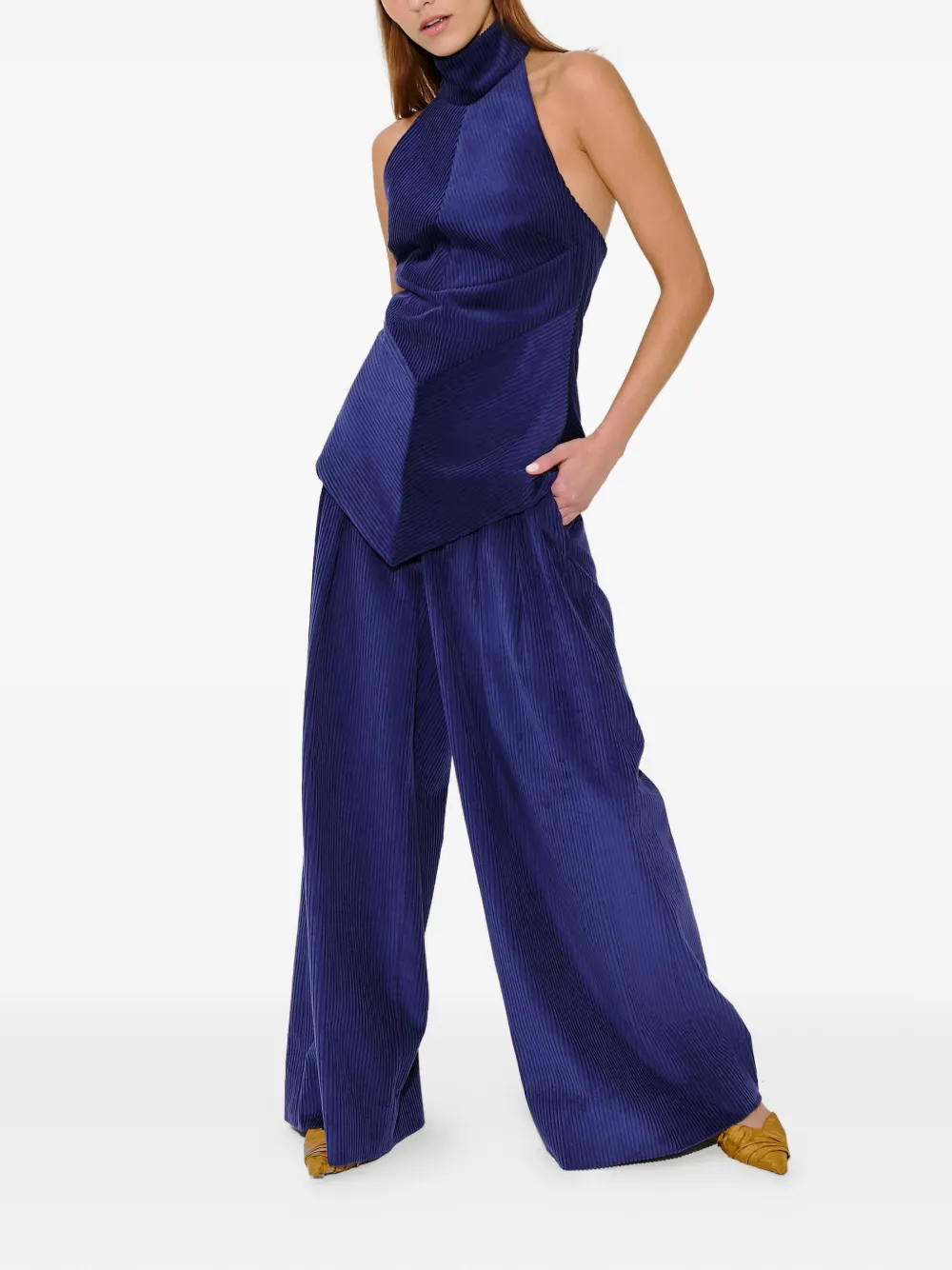 Rosie Assoulin wide leg pleat trousers - Blauw