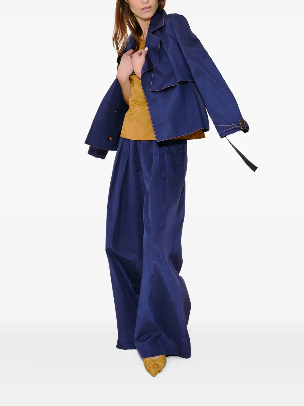  Rosie Assoulin Ridged Moiré Belted Jacket - Blue 