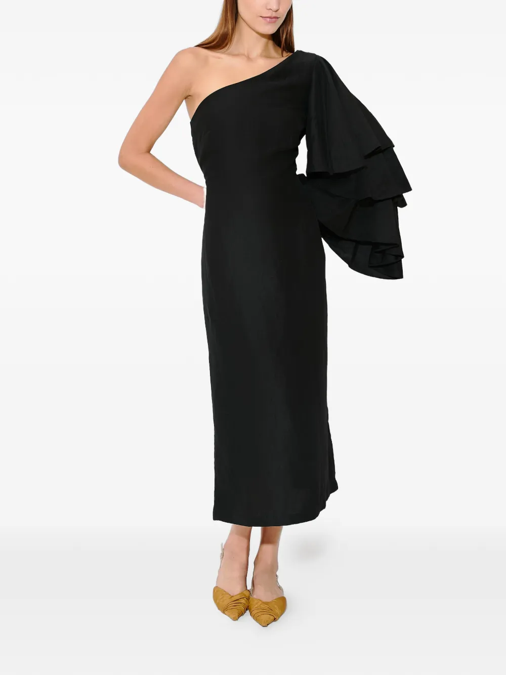 Rosie Assoulin Bidi Bidi Bom Bom ruffled one-shoulder midi dress - Zwart