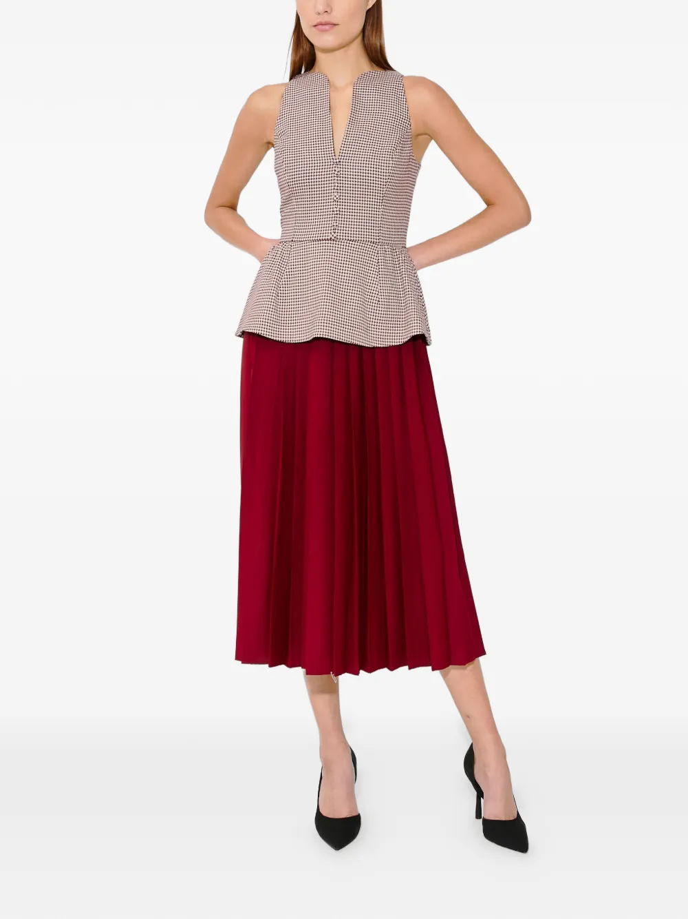 Rosie Assoulin Peplum midi-jurk met pied-de-poule print Rood