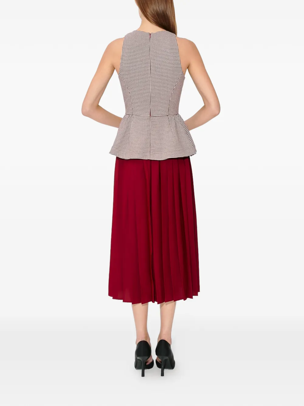 Rosie Assoulin Peplum midi-jurk met pied-de-poule print Rood