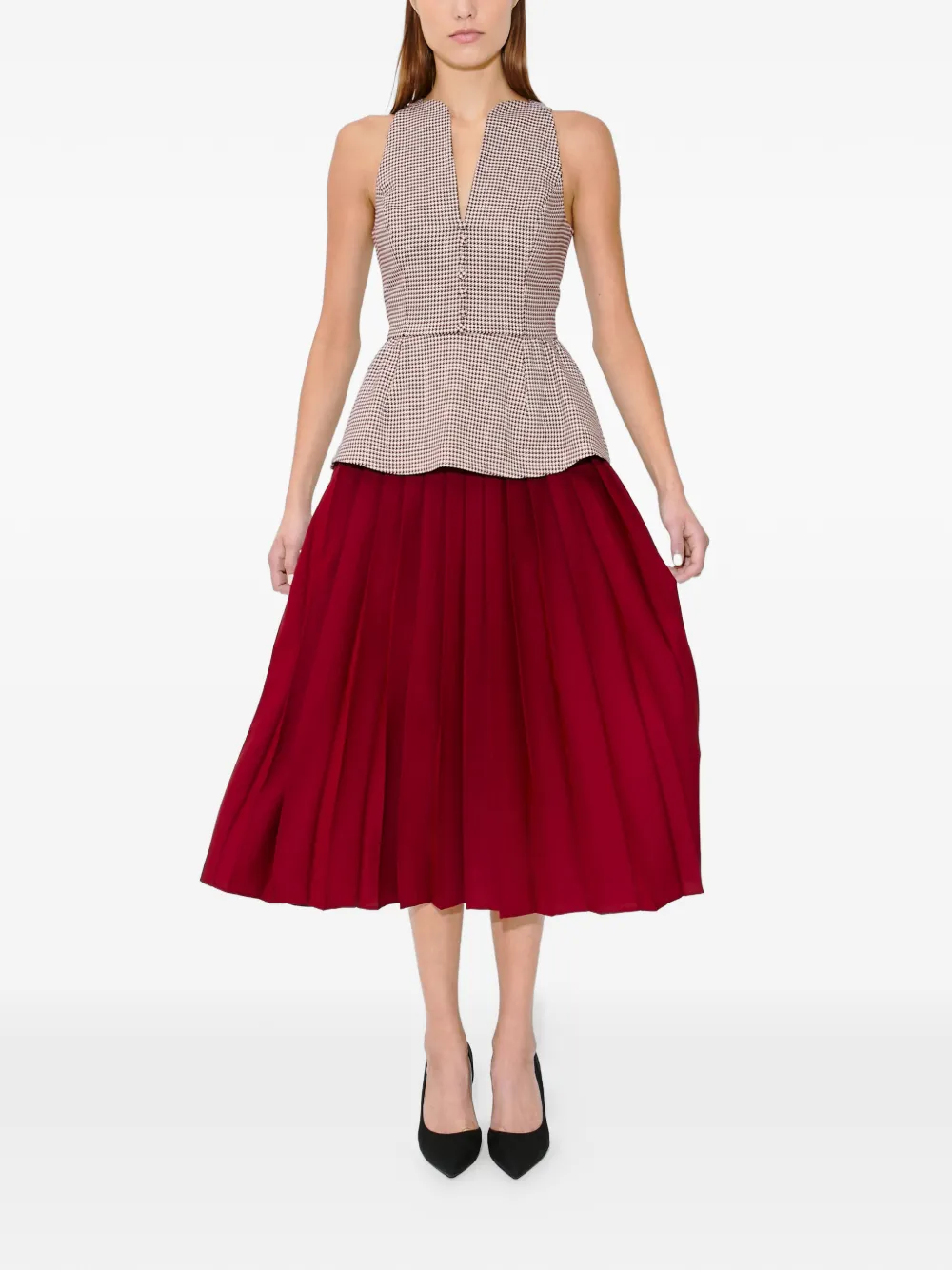 Rosie Assoulin peplum houndstooth-pattern midi dress - Rood