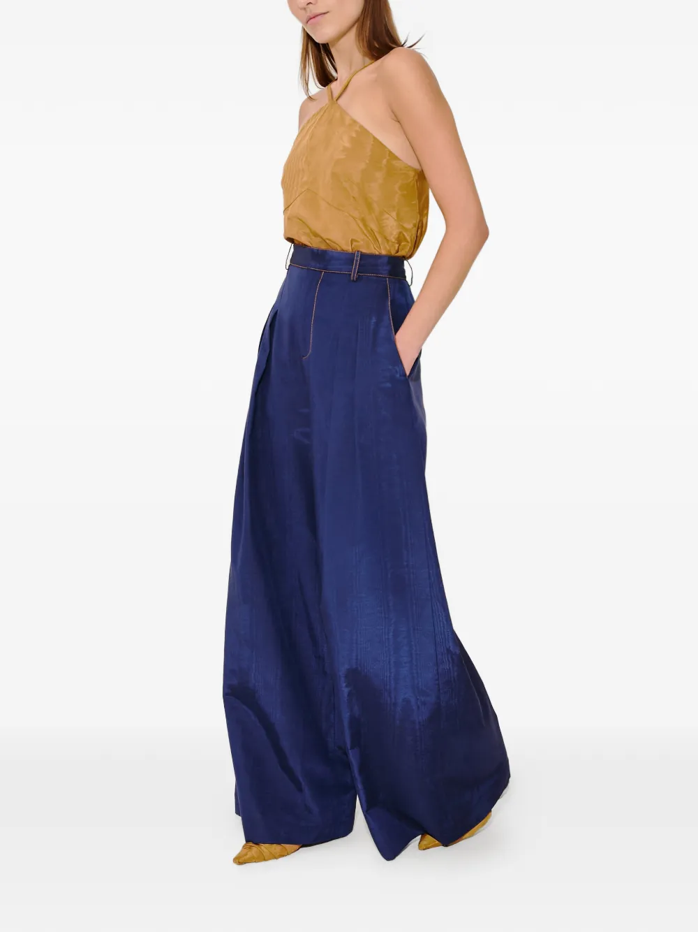 wide leg pleat trousers