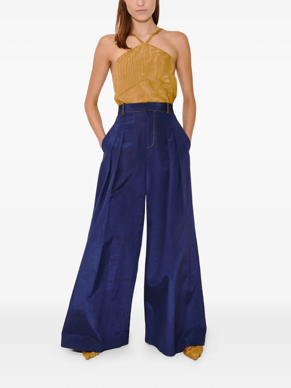 Rosie Assoulin wide leg pleat trousers - Blauw