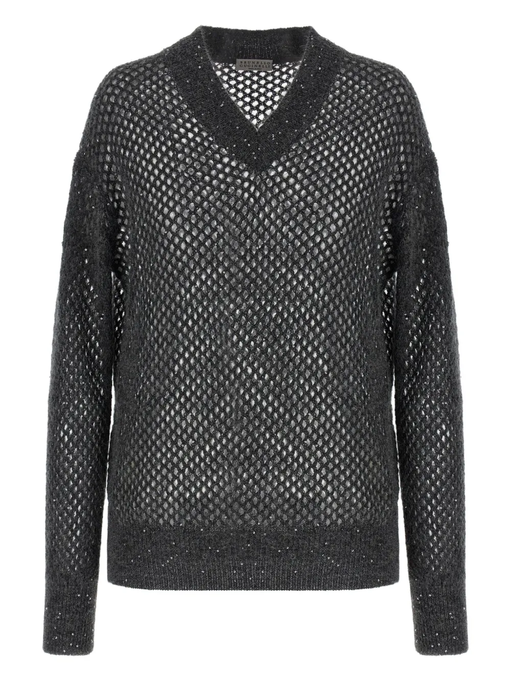 Brunello Cucinelli sequin-embellished net sweater Grijs