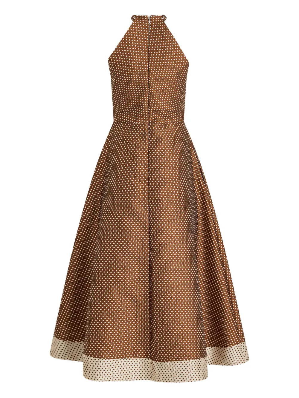 Rosie Assoulin Polka Dot Halterneck Midi Day Dress In Brown