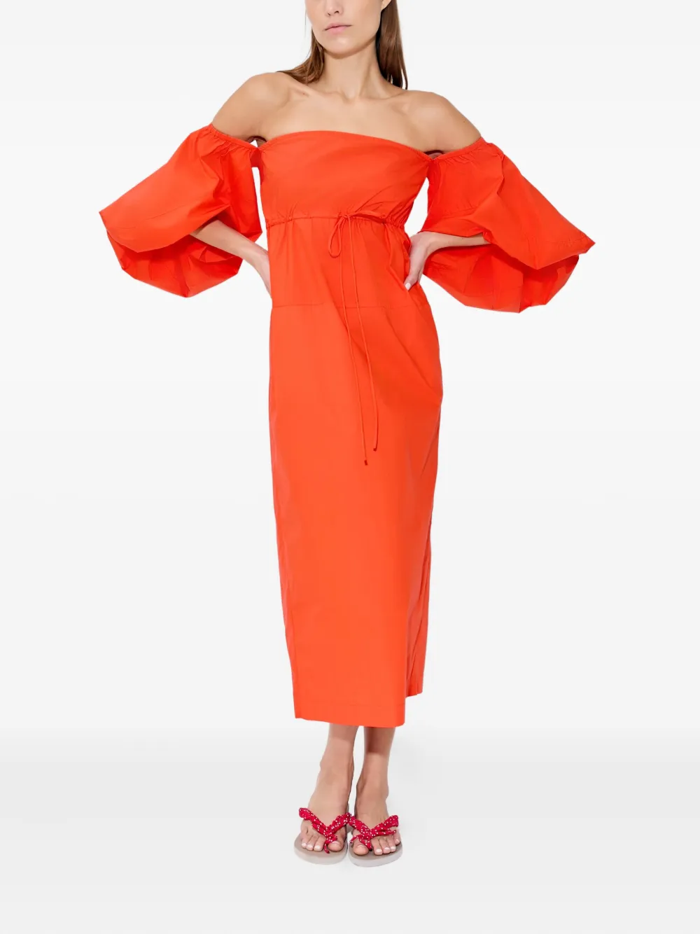 Rosie Assoulin Off-shoulder midi-jurk met ballonmouwen Oranje