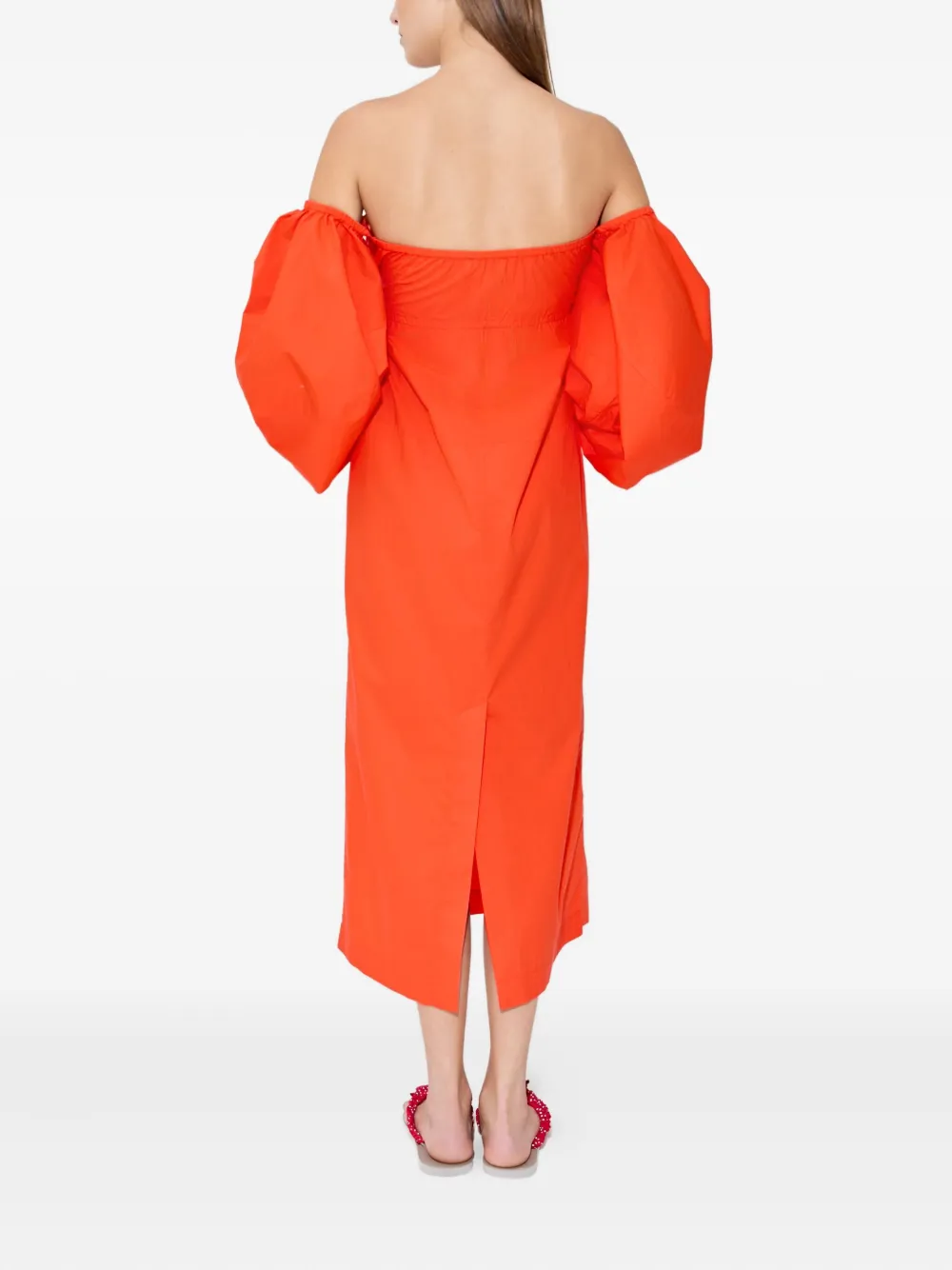 Rosie Assoulin Off-shoulder midi-jurk met ballonmouwen Oranje