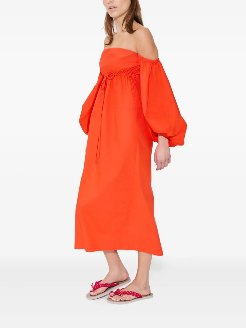 Rosie Assoulin Off-shoulder midi-jurk met ballonmouwen Oranje
