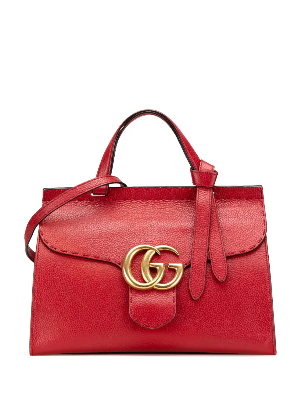 Gucci Pre-Owned 2016-2024 Medium GG Marmont Grained Leather Top Handle satchel | Red | Image 1