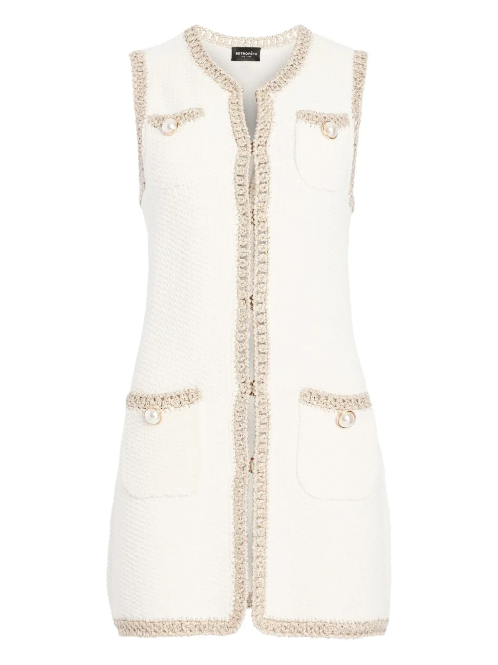 Retroféte Pearl-detailing Tweed Vest In White