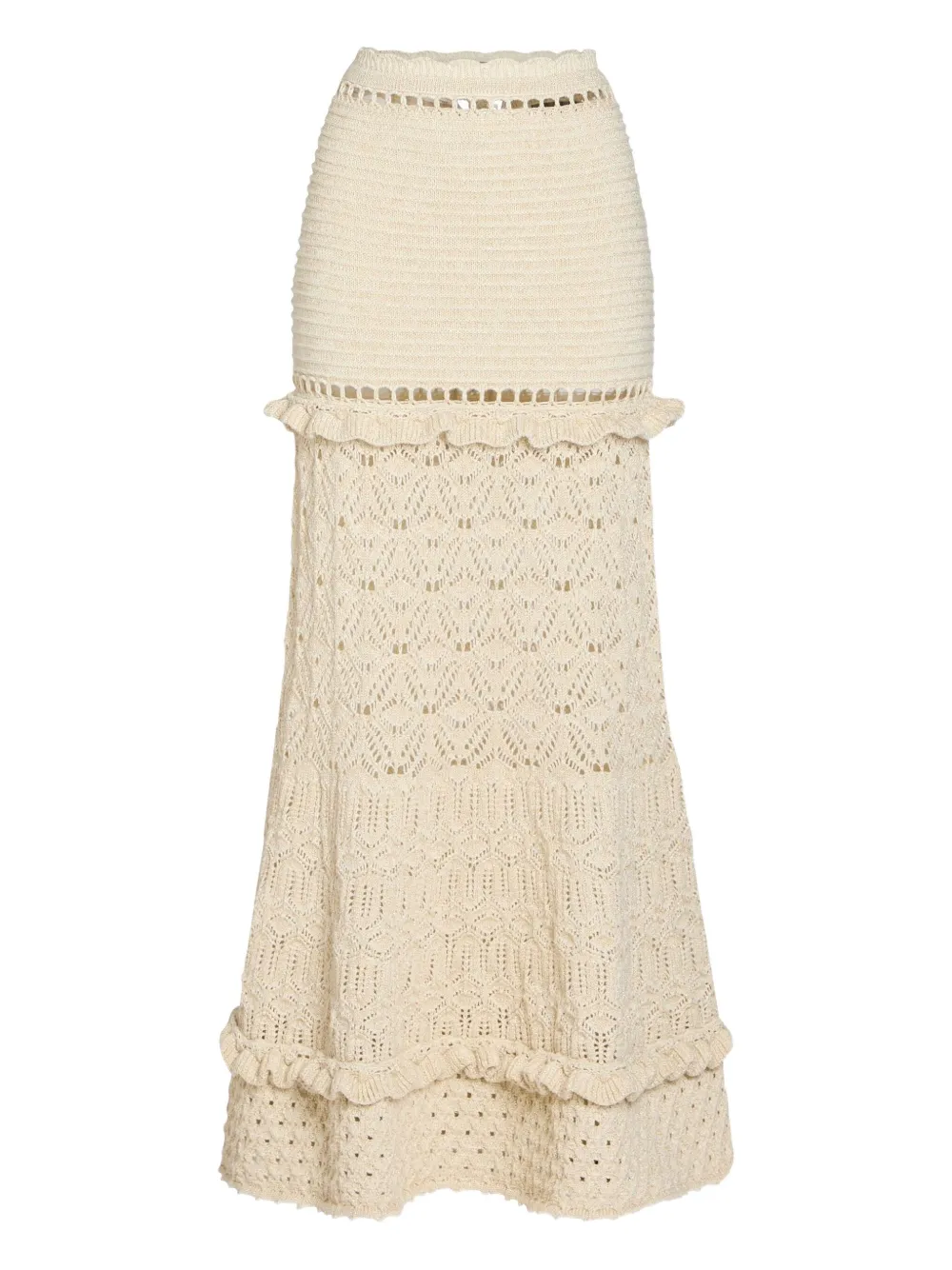 Retroféte Magdalena Crochet Ruffled Maxi Skirt In Gold