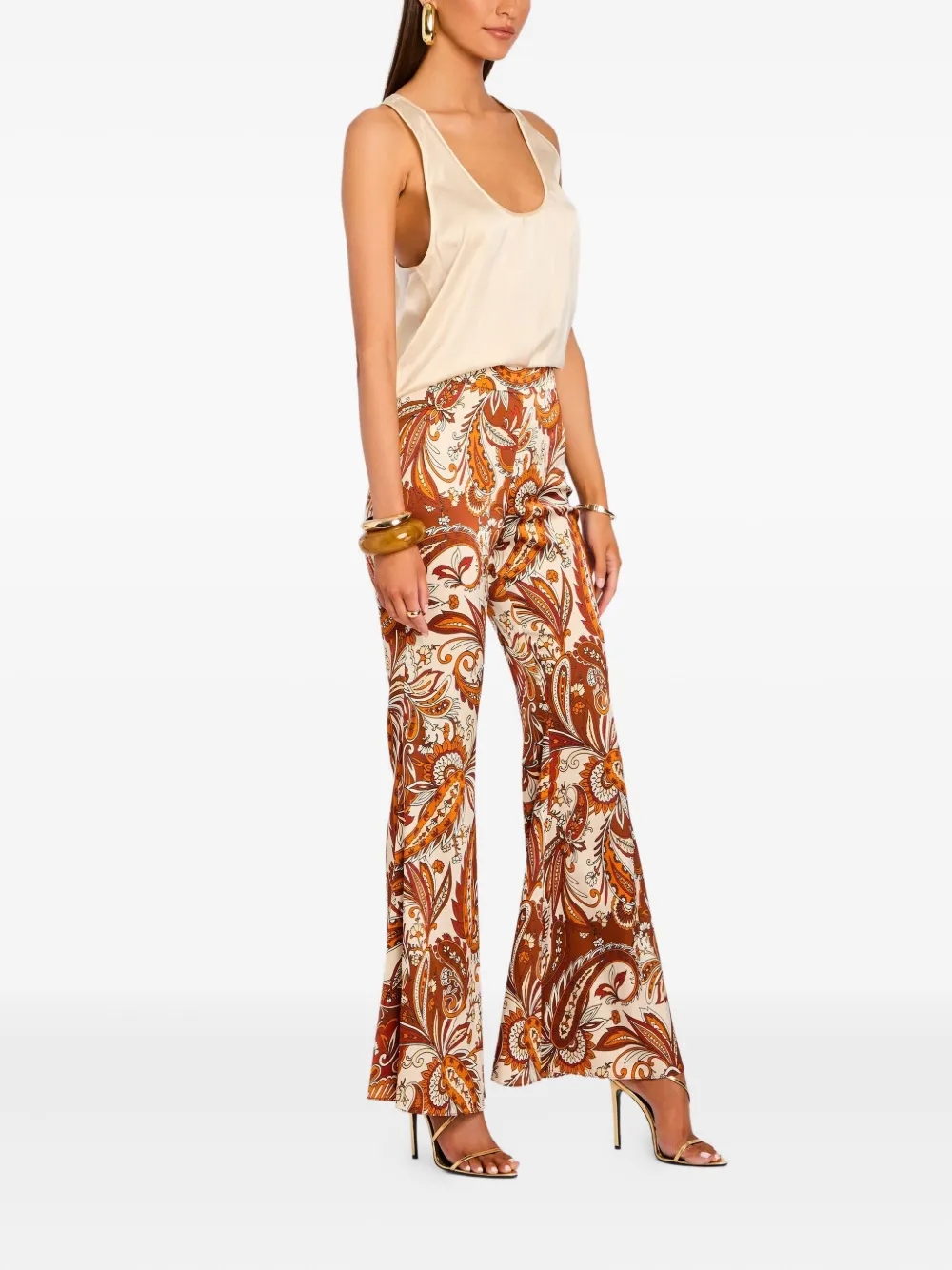 Retroféte Harmoni Paisley-print Flared Trousers In Brown