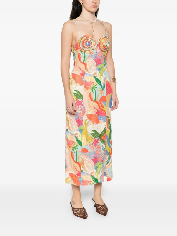 knee length dresses for ladies Farm Rio Sand Francesca Midi Dress, Francesca Sand / XL