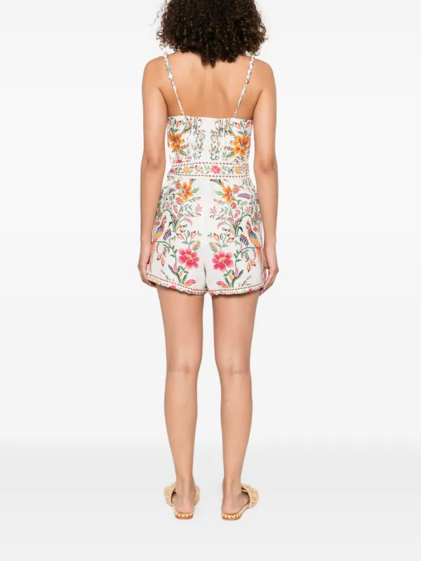 FARM Rio Delicate Forest Linen Romper | White | FARFETCH ZA