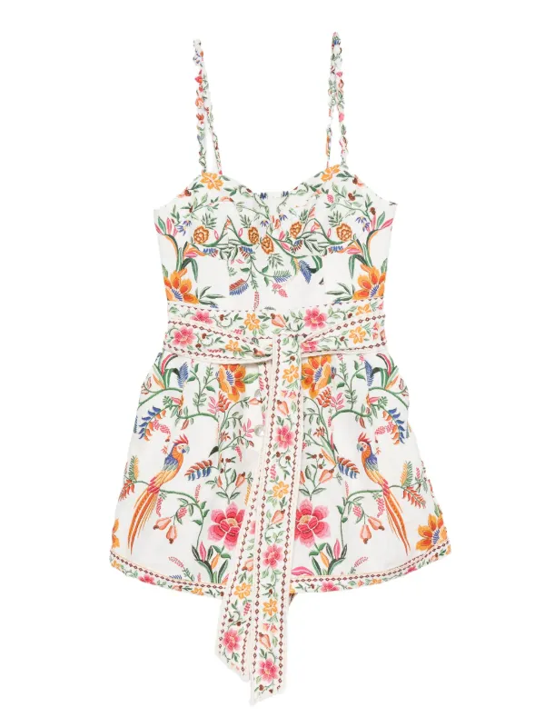 FARM Rio Delicate Forest Linen Romper | White | FARFETCH ZA