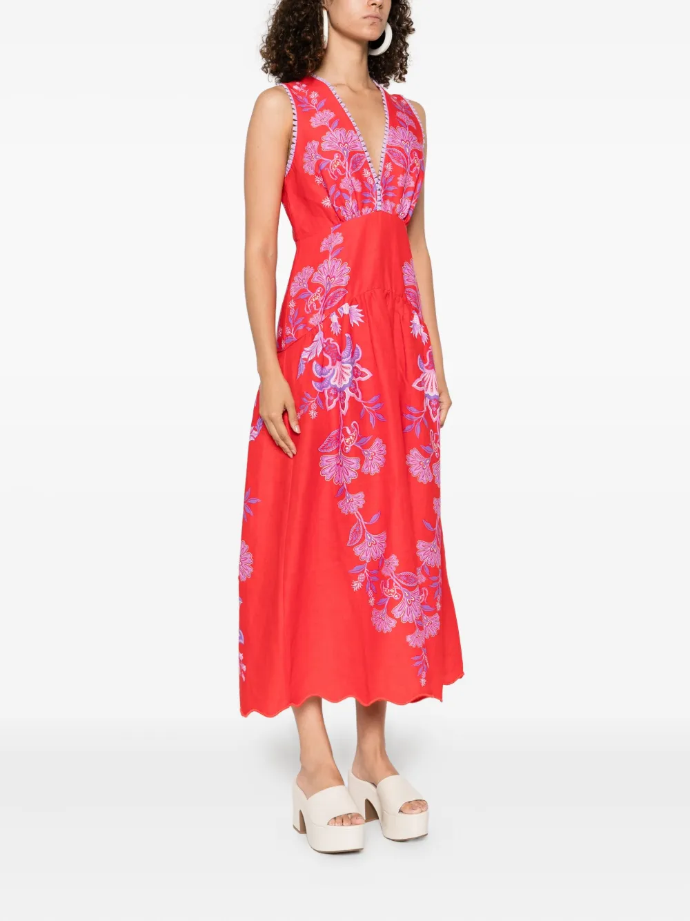FARM Rio Porcelain Garden midi-jurk Rood