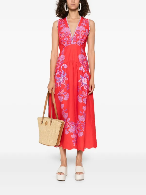 FARM Rio Porcelain Garden Midi Dress | Red | FARFETCH