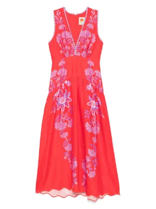 farm rio porcelain garden red midi dress Farm Rio Len A-Line Midi Dress - Red - 30% Off