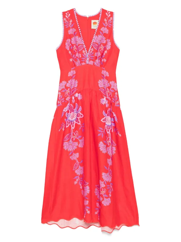 Farm Rio Porcelain Garden Midi Dress - Red