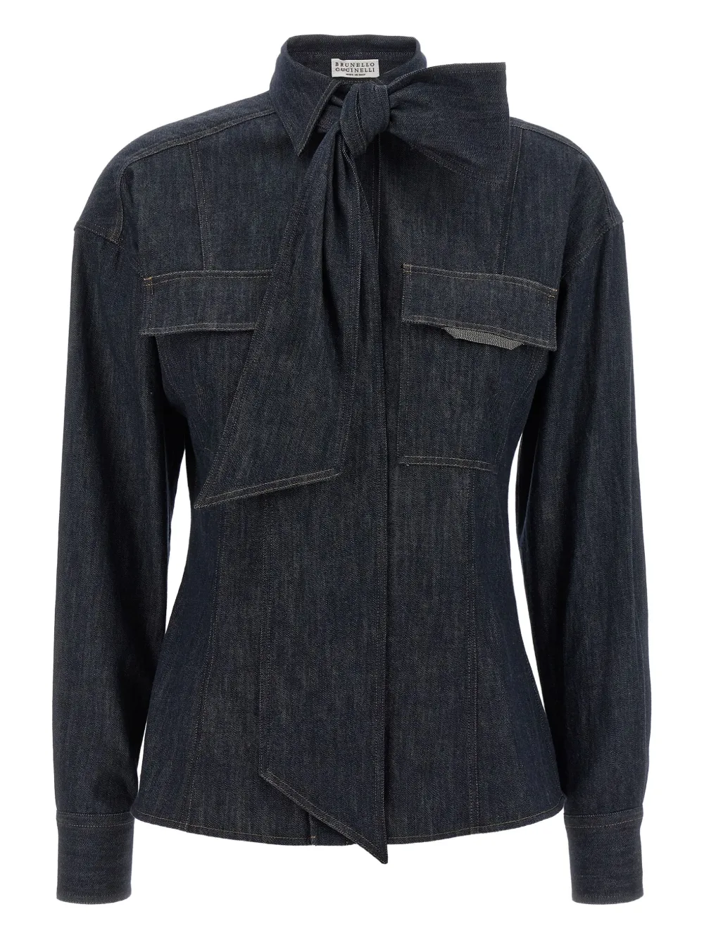 Brunello Cucinelli Denim blouse met vlinderstrik Blauw