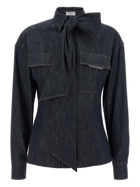 Brunello Cucinelli bow-tie denim shirt