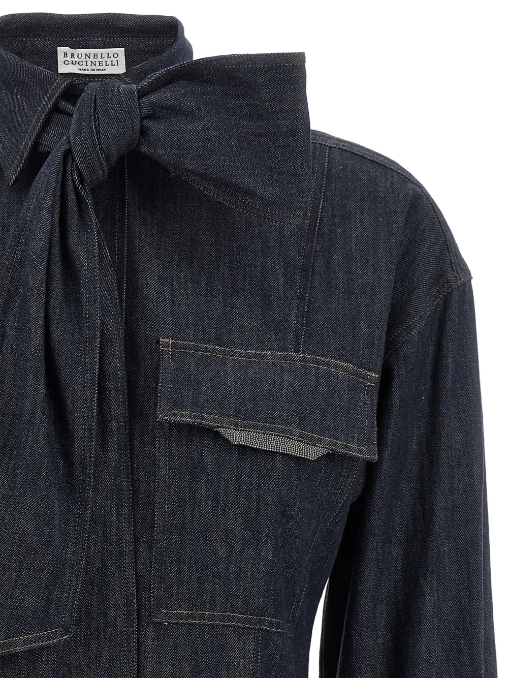 Brunello Cucinelli Denim blouse met vlinderstrik Blauw
