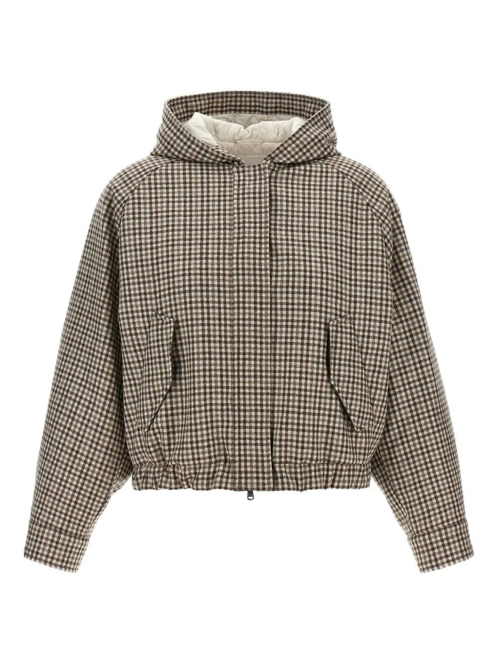 Brunello Cucinelli Shiny Zipper Pull check-print jacket | neutro | Image 1
