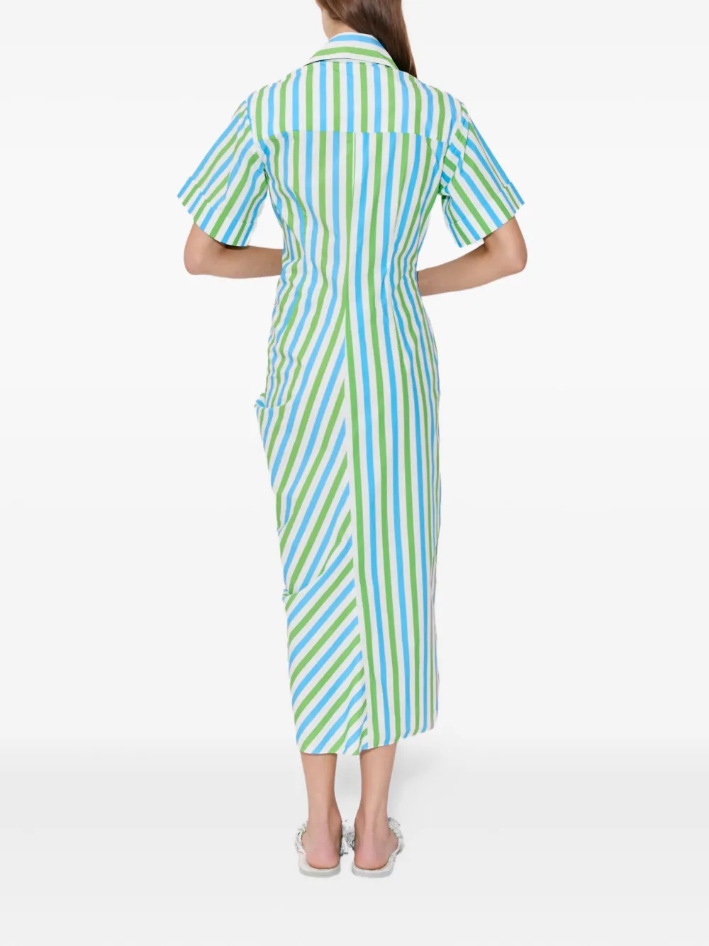 Rosie Assoulin Gestreepte midi-blousejurk met ruches Blauw