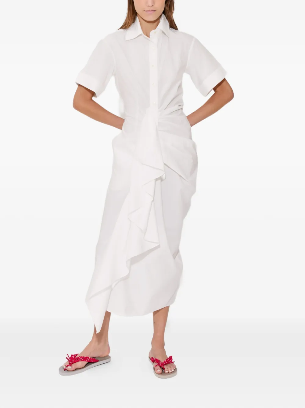 Rosie Assoulin Gesmockte midi-blousejurk met ruches Wit