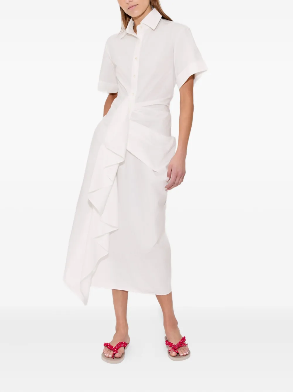 Rosie Assoulin Gesmockte midi-blousejurk met ruches Wit