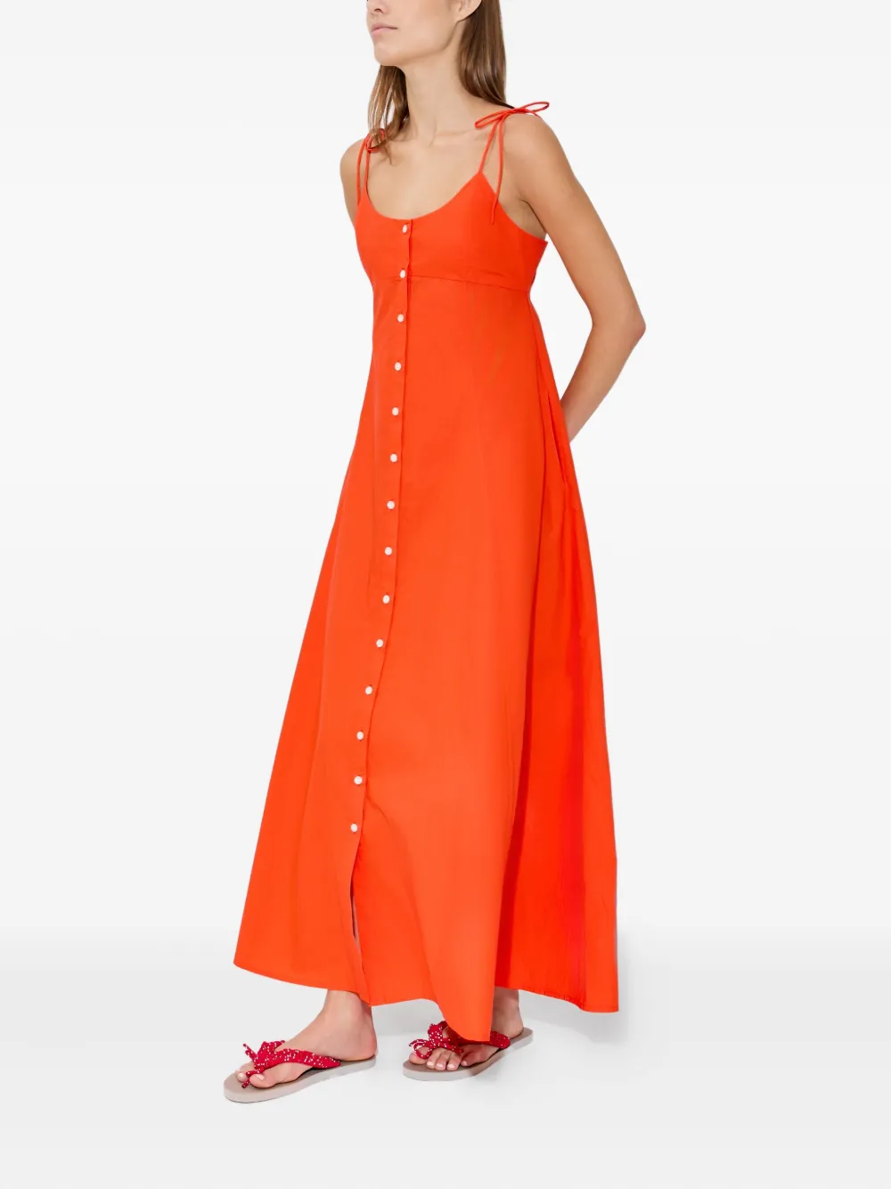 Rosie Assoulin Button-front Tie-strap Maxi Dress In Orange