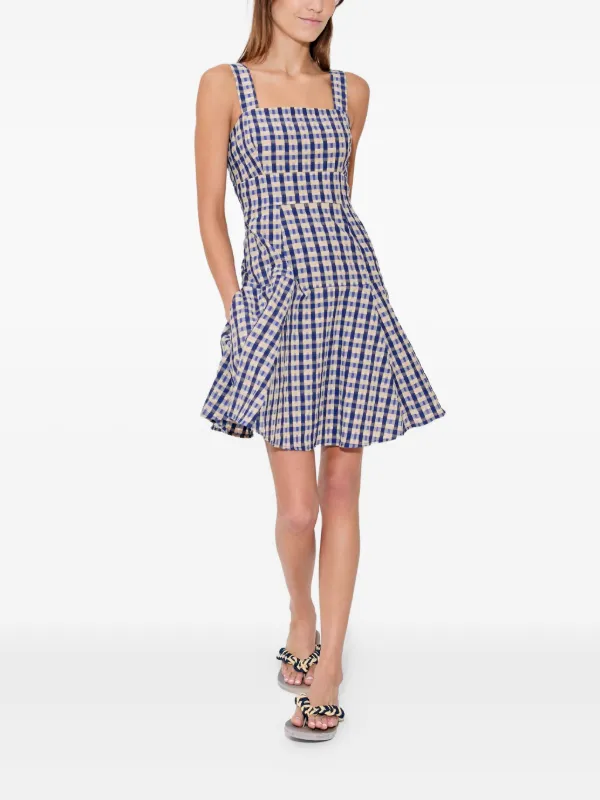 Rosie Assoulin Seersucker Checked Skater Dress | Blue | FARFETCH