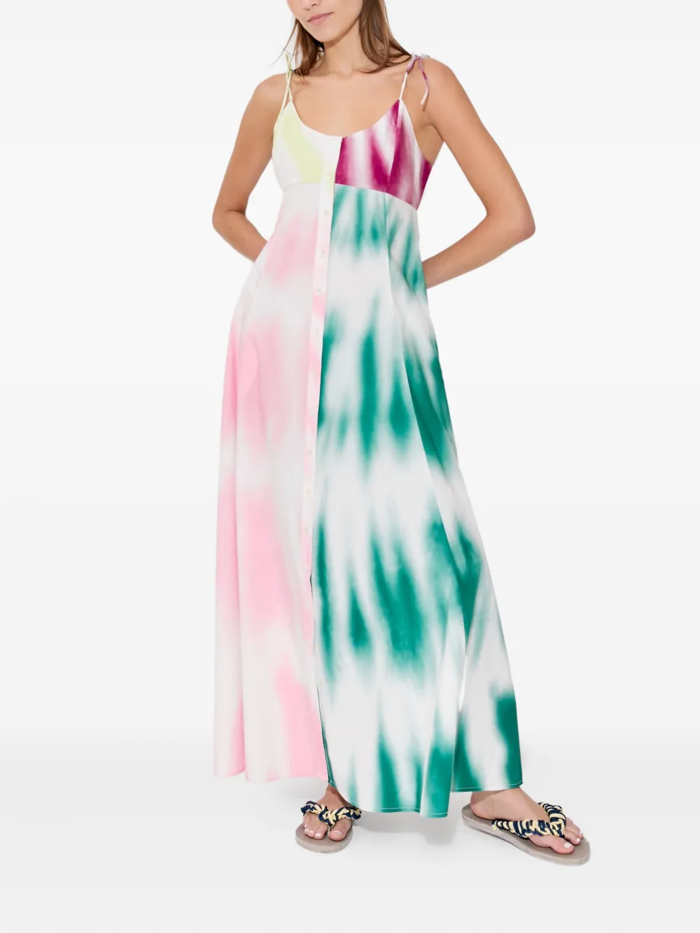 Rosie Assoulin High Garden jurk met tie-dye print en knopen Groen