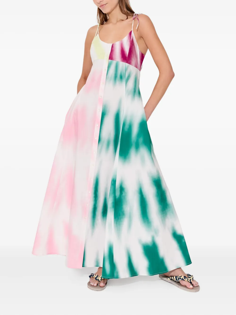 Rosie Assoulin High Garden jurk met tie-dye print en knopen Groen